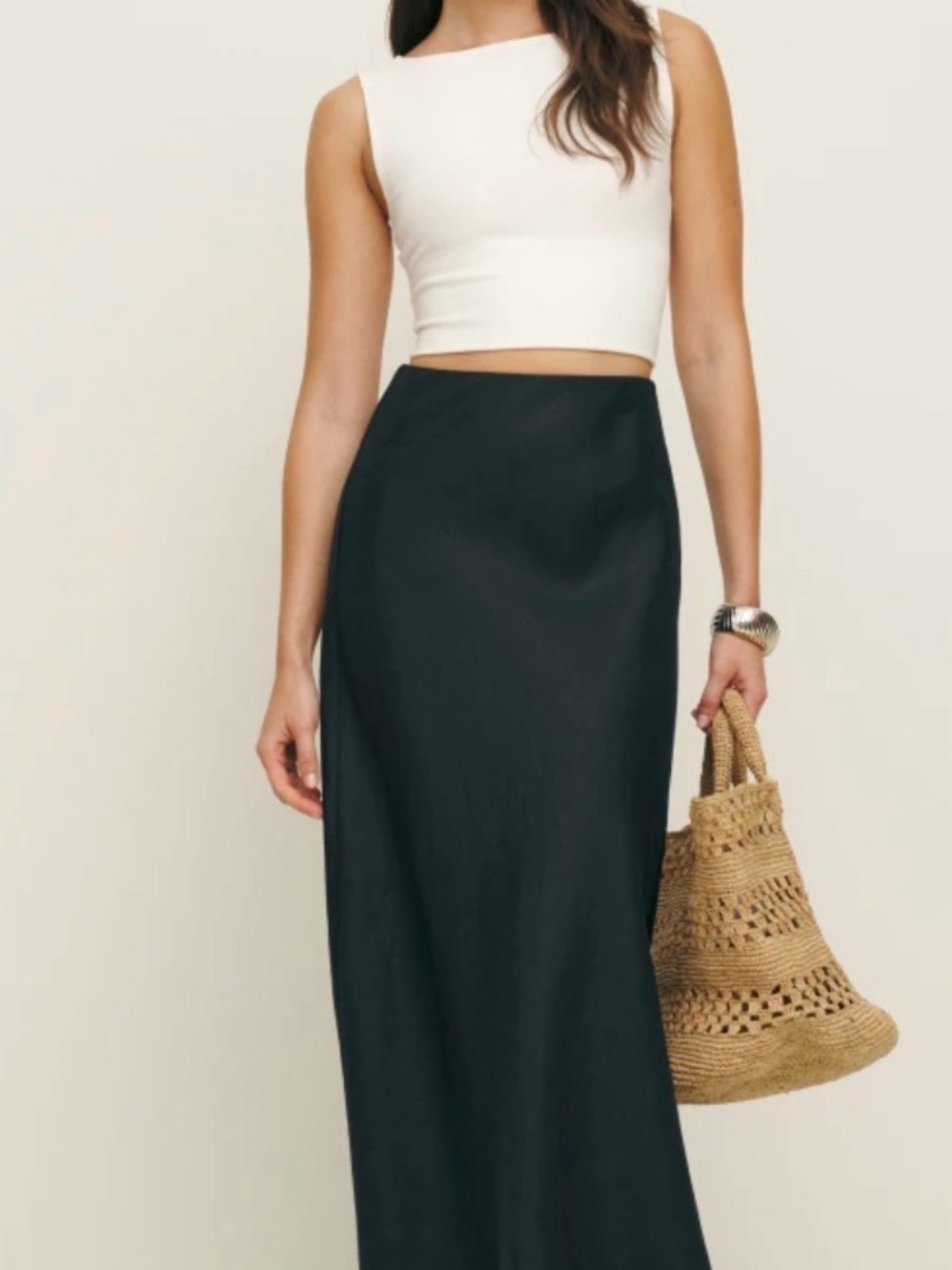 Reformation- Bella Silk Skirt-BLACK-0XS